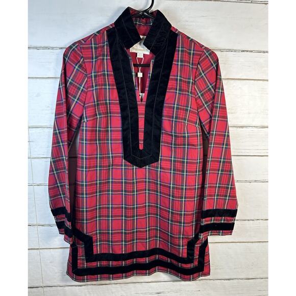 Sail To Sable XXS Tartan Plaid Velvet Trim Tunic Popover Top Tuckernuck Shirt - Picture 1 of 12